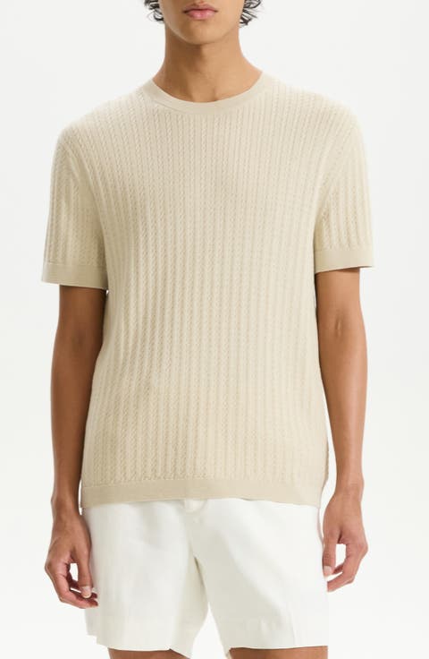 Cable Short Sleeve Cotton Blend Sweater