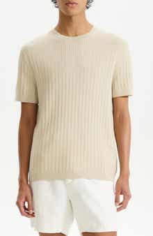 Theory Cable Short Sleeve Cotton Blend Sweater