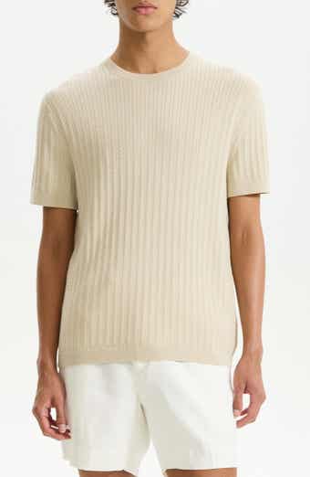 Theory Cable Short Sleeve Cotton Blend Sweater