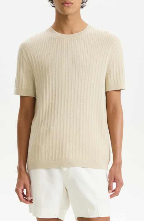 Theory Cable Short Sleeve Cotton Blend Sweater