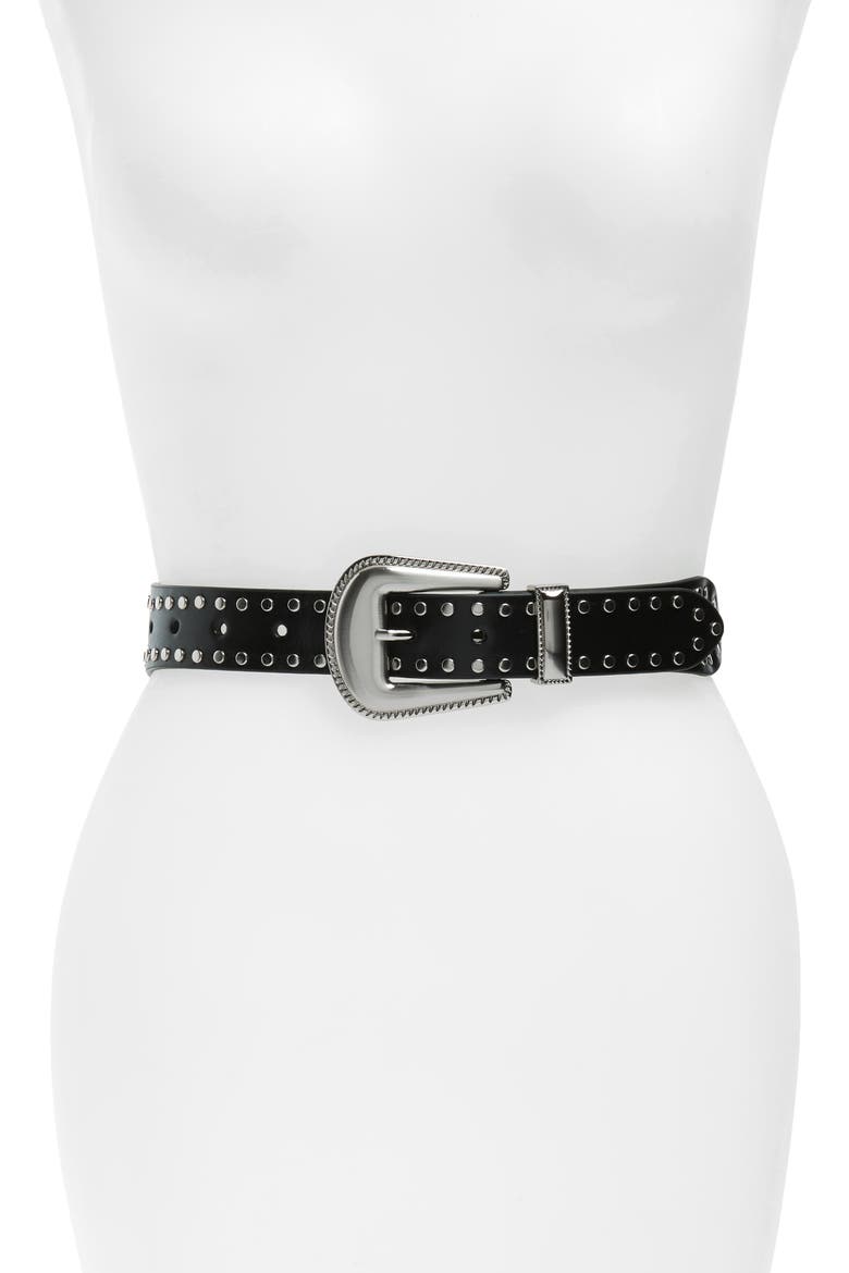 Western Studded Leather Belt, Main, color, BLACK