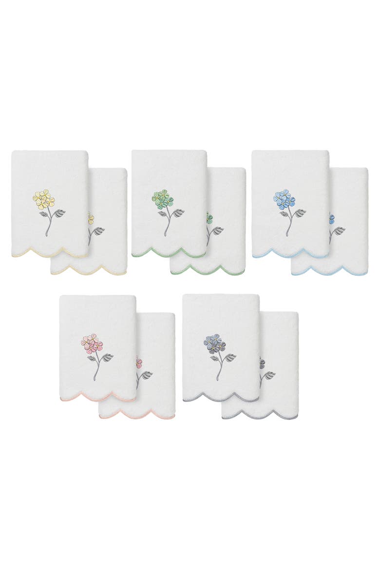 Hydea Embroidered Scallop 2-Piece Hand Towel Set, Alternate, color, WHITE/ BEIGE