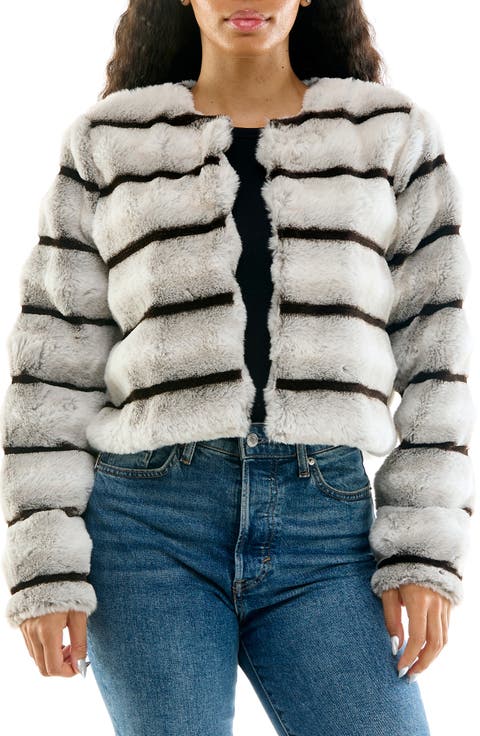 Long-Sleeve Striped Faux Fur Bolero