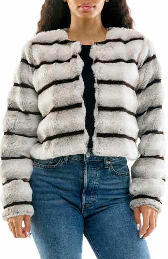 Long-Sleeve Striped Faux Fur Bolero