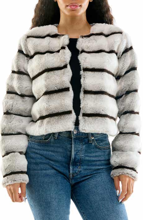 Long-Sleeve Striped Faux Fur Bolero