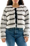Nina Leonard Long-Sleeve Striped Faux Fur Bolero