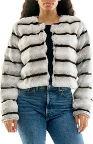 Nina Leonard Long-Sleeve Striped Faux Fur Bolero