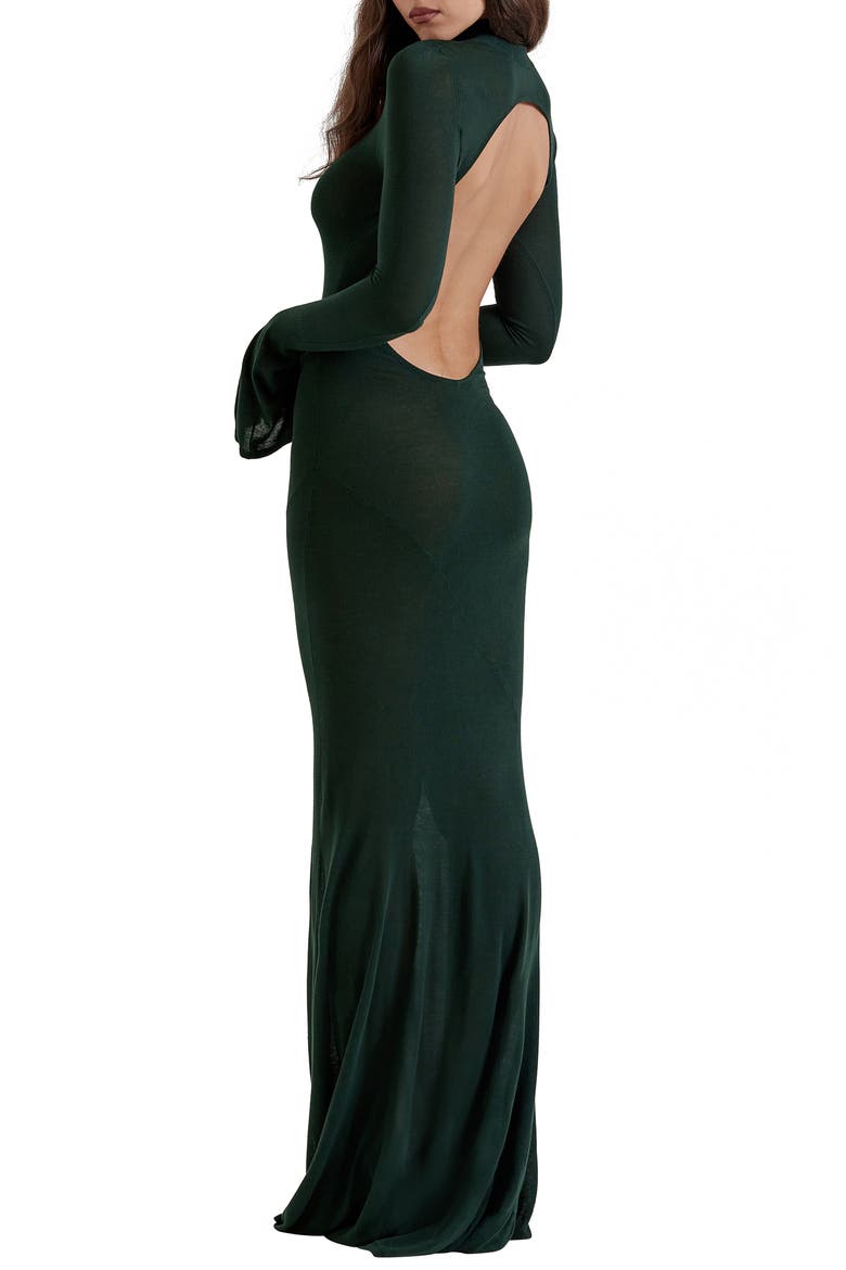 Sancha Open Back Long Sleeve Semisheer Body-Con Maxi Dress, Alternate, color, EMERALD GREEN