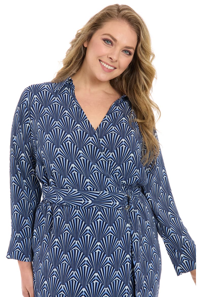 Collar Faux Wrap Midi Dress, Alternate, color, BLUE MULTI