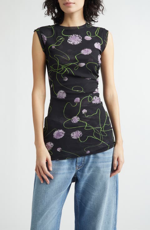Twisted Floral Mesh Top