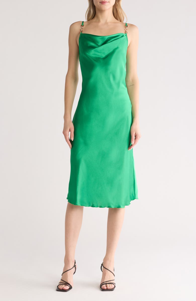Jump Apparel Satin Cowl Neck Midi Dress, Main, color, Emerald
