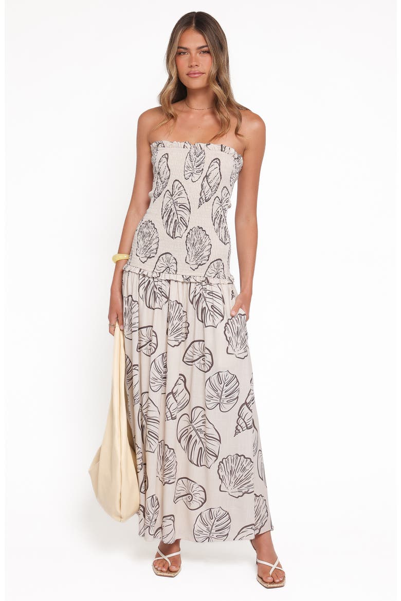 Parkway Seashell & Palm Print Smocked Strapless Maxi Dress, Alternate, color, CREAM SHELLS
