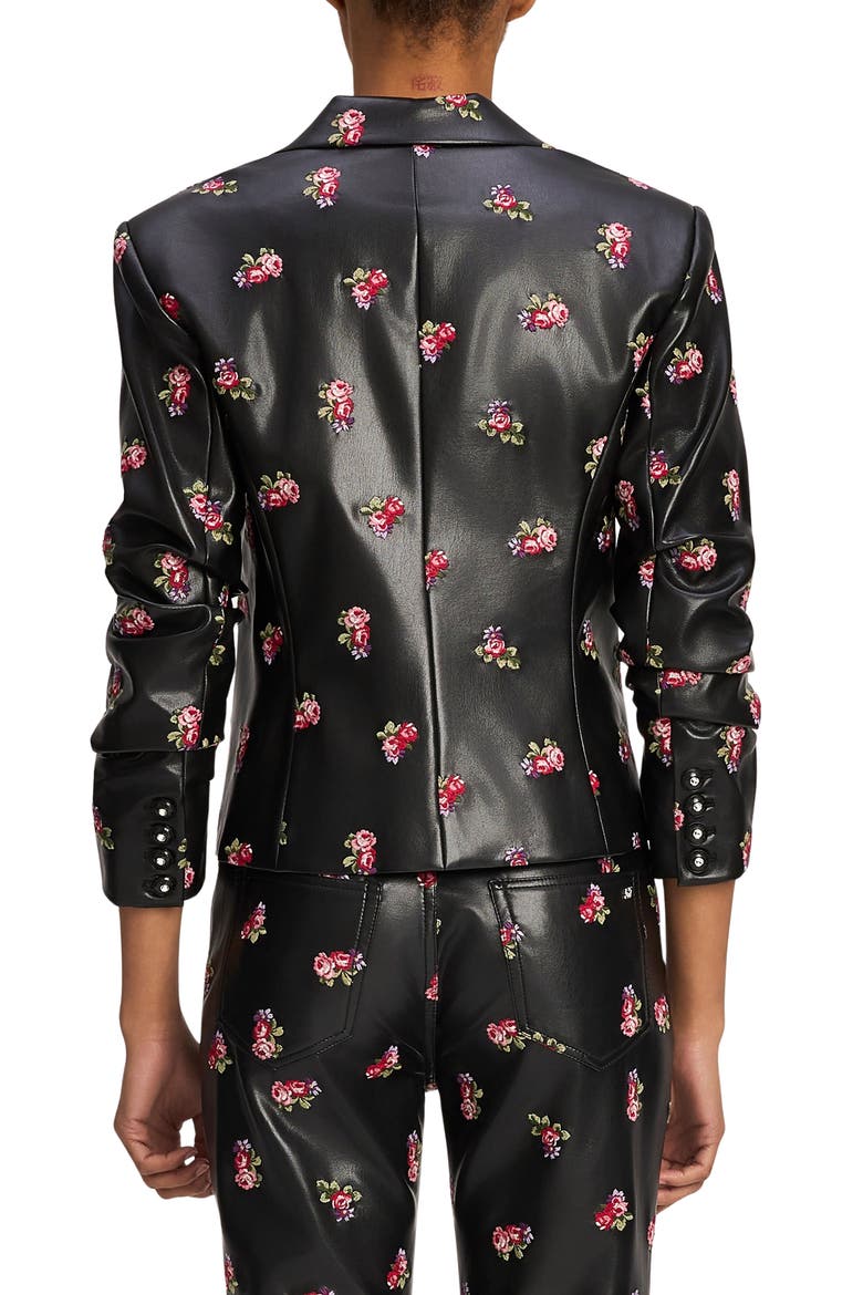 Tossed Roses Le Petit Faux Leather Blazer, Alternate, color, BLACK MULTI