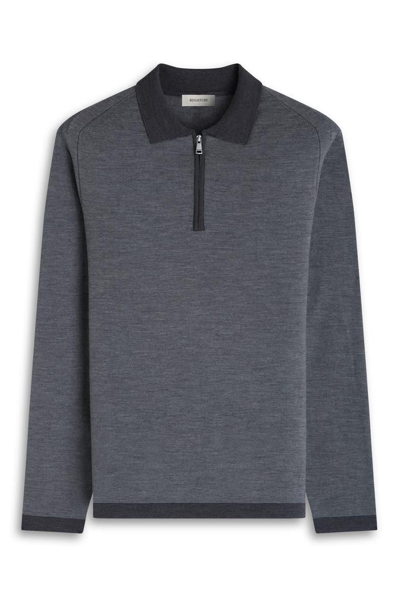 Long Sleeve Merino Wool Quarter Zip Polo Sweater, Alternate, color, HEATHER GREY