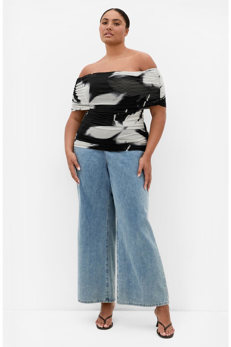 Dana Floral Off the Shoulder Mesh Top, Alternate, color, BLACK BLUR FLORAL