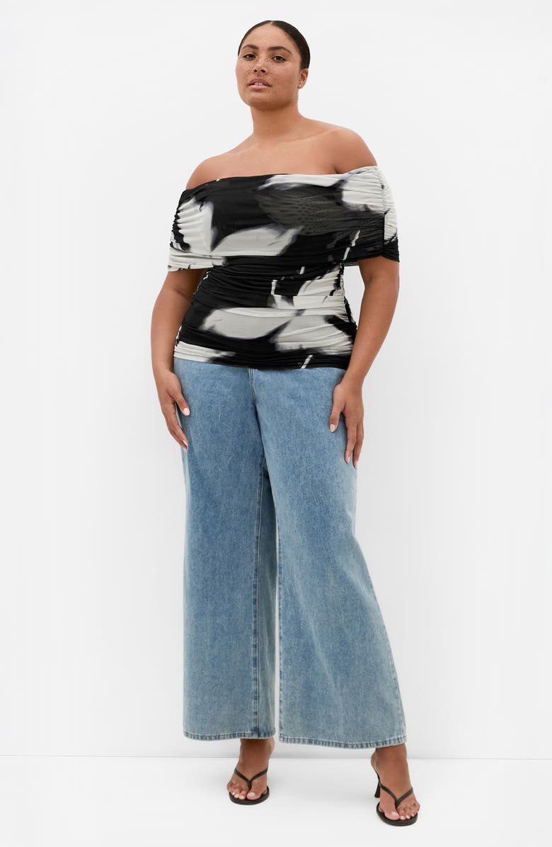 City Chic Dana Floral Off the Shoulder Mesh Top, Alternate, color, 