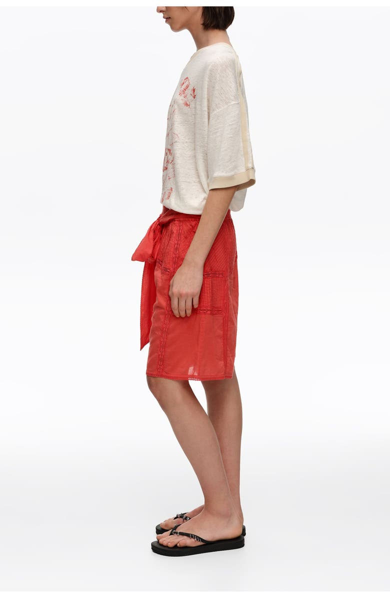 Bimba y Lola Cotton Pleated Bermuda Shorts with Lace Trim, Alternate, color, Coral