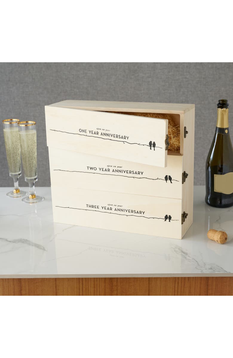 TWINE Newlywed's Anniversary 3-Bottle Wooden Wine Box, Alternate, color, Wood