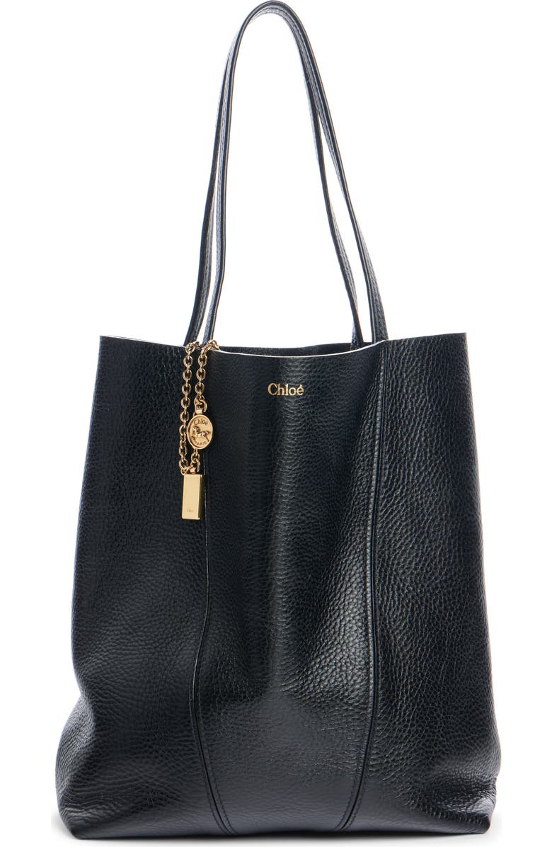 Chloé Spin Leather Tote, Main, color, 001 Black