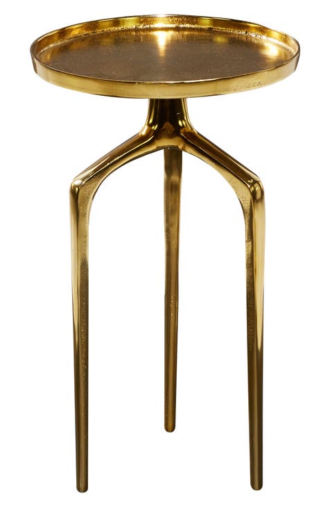 Goldtone Aluminum Contemporary Accent Table with 3 Tripod Legs