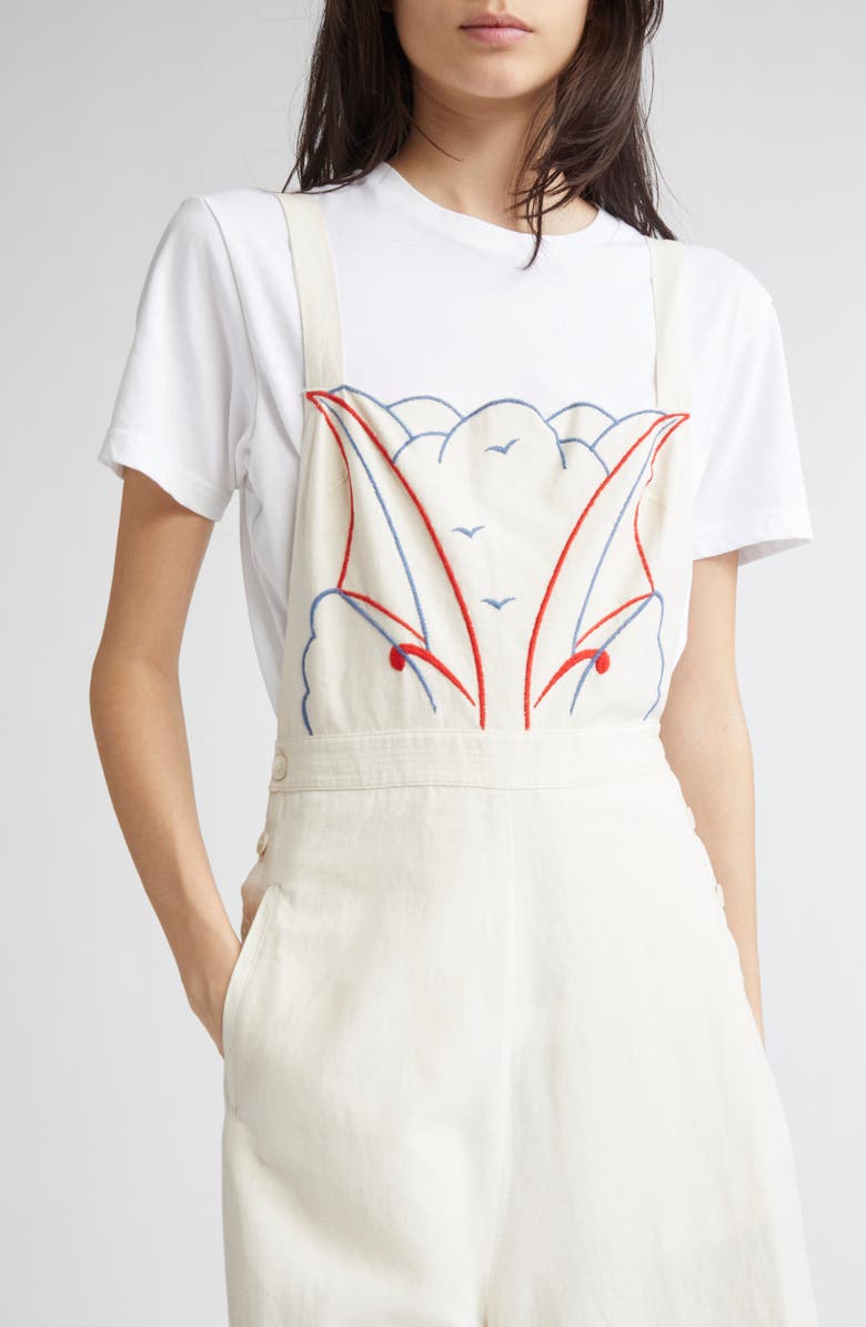 Bode Embroidered Sailboat Cotton & Linen Jumpsuit, Alternate, color, White Multi