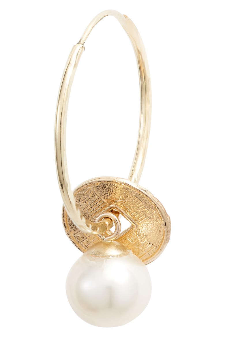 Coin & Pearl Endless Hoop Earrings, Alternate, color, YELLOW GOLD/ PEARL