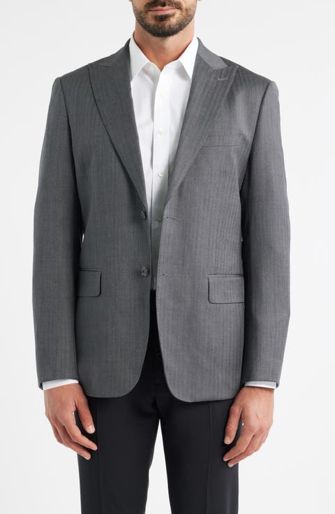 Modern Fit Grey Wool Blend Herringbone Sport Coat (Regular & Big)