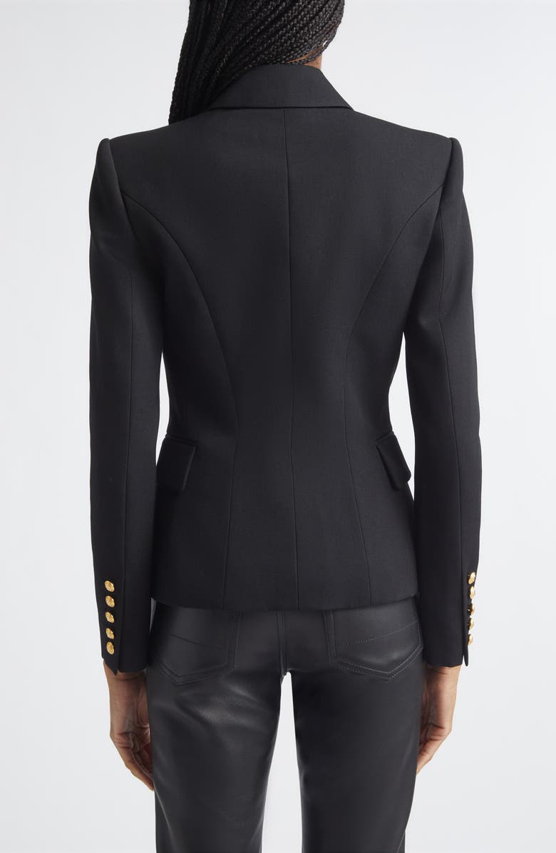 Balmain Double Breasted Wool Blazer, Alternate, color, Black