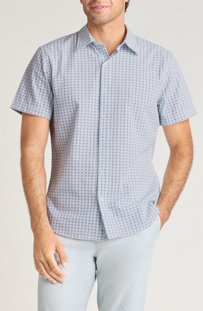 Bonobos Riviera Slim Fit Print Seersucker Short Sleeve Shirt, Main, color, White Tile Seersucker