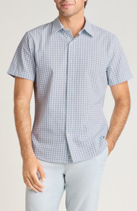 Riviera Slim Fit Print Seersucker Short Sleeve Shirt