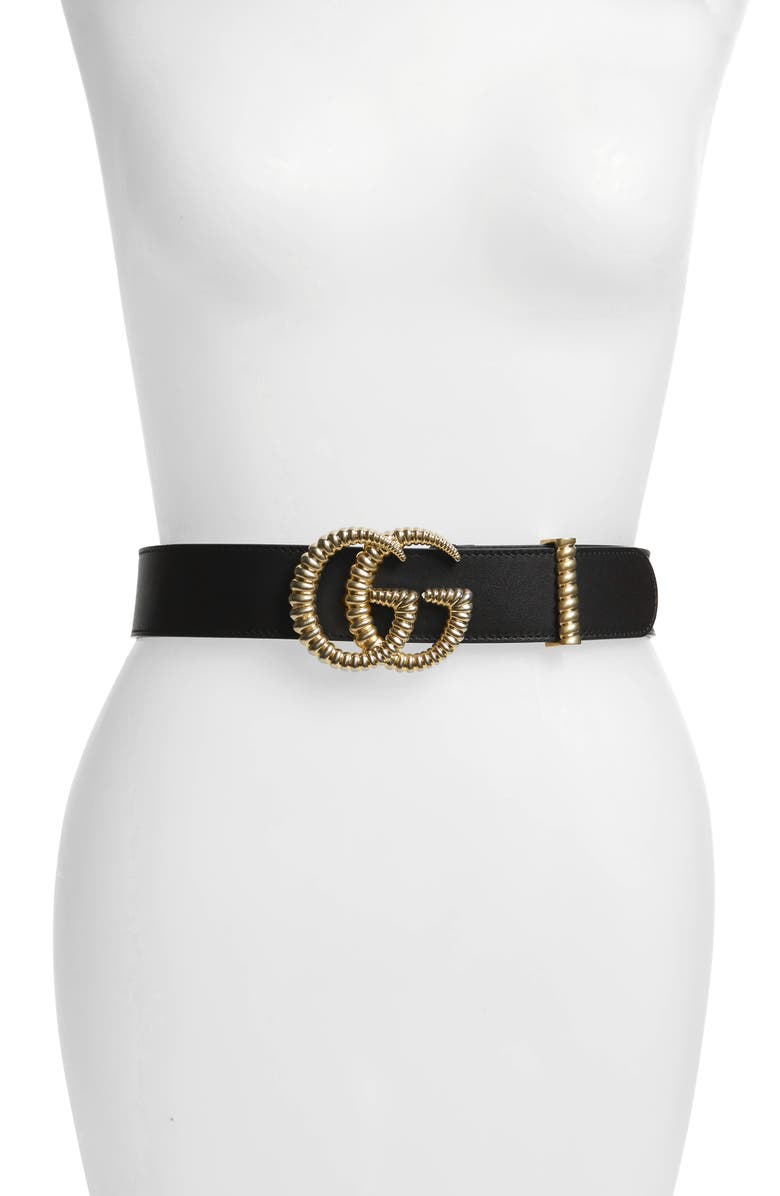 Gucci Textured GG Logo Leather Belt, Main, color, 