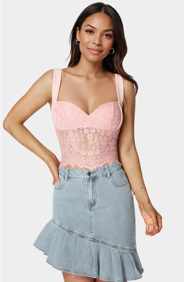 bebe Lace Sweetheart Top, Main, color, Peony