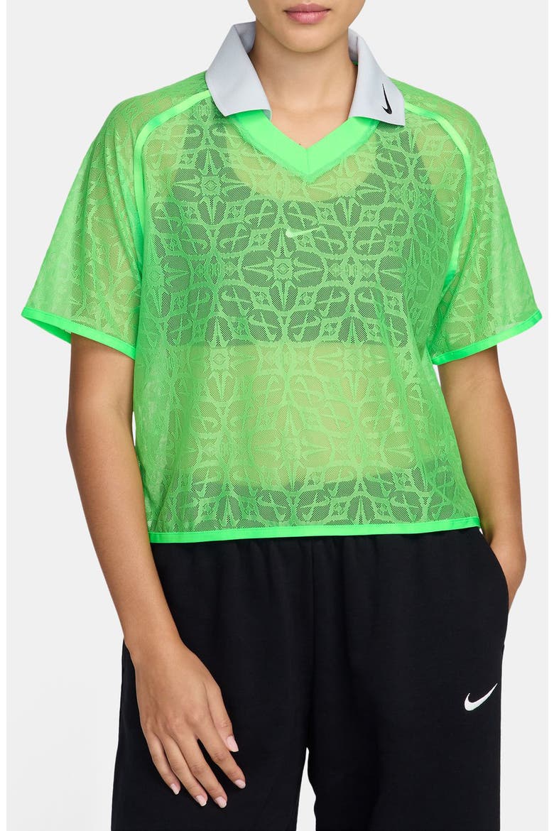 Lace Jersey Crop Polo, Main, color, GREEN STRIKE/ PURE PLATINUM