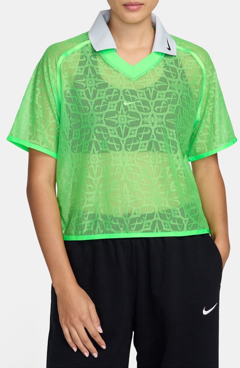 Nike Lace Jersey Crop Polo, Main, color, Green Strike/ Pure Platinum