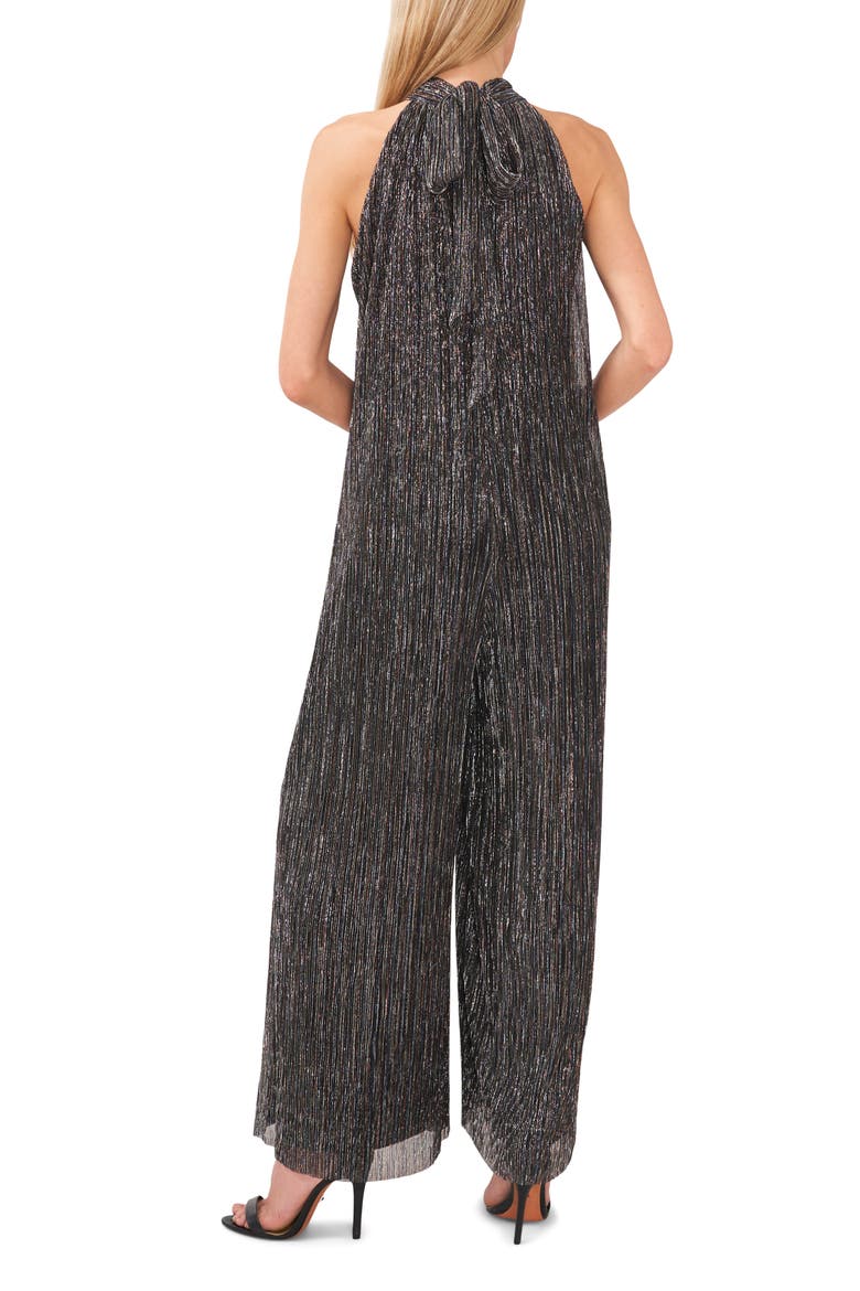 Shimmer Halter Neck Plissé Jumpsuit, Alternate, color, METALLIC MIDNIGHT