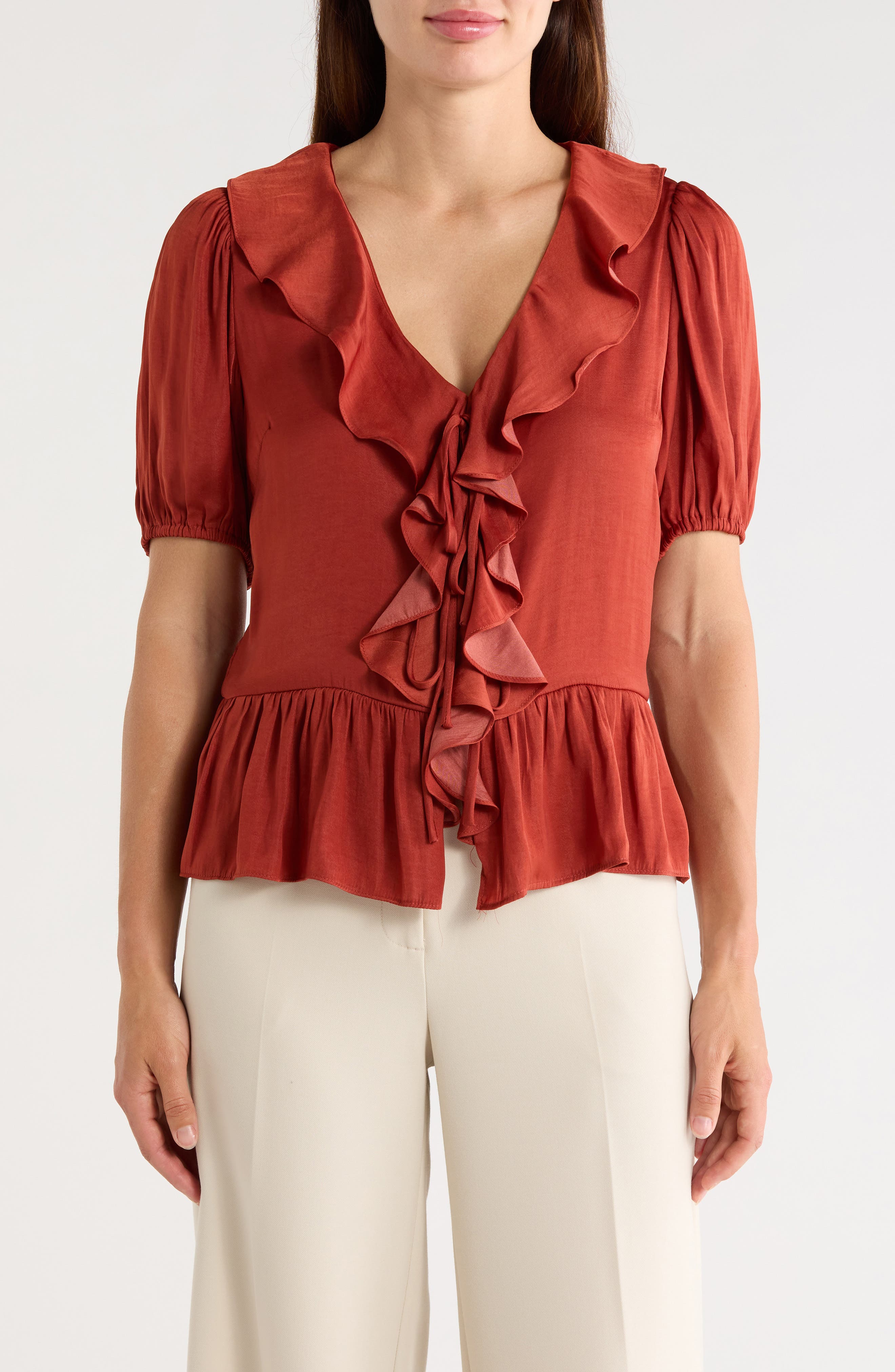 Puff Sleeve Ruffle Peplum Top