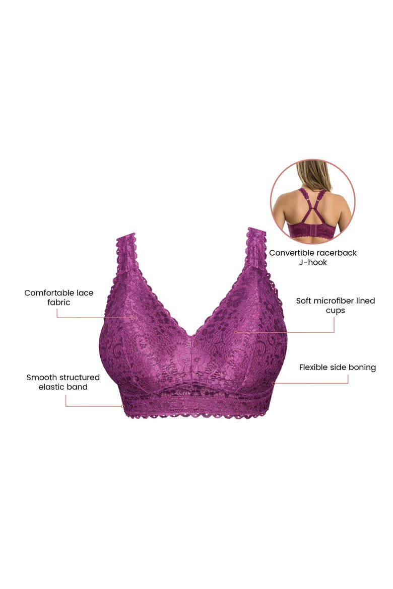 Adriana Wire-Free Lace Bralette, Alternate, color, Blackberry