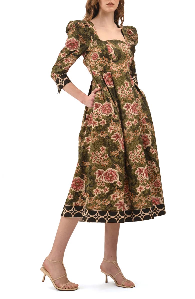 Celina Moon Mirellie Floral Midi Dress, Alternate, color, Pink