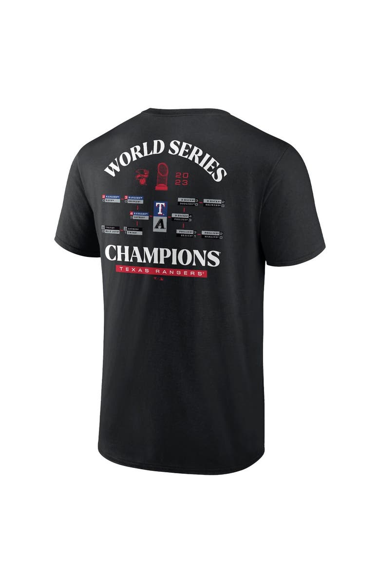 FANATICS Men's Fanatics Branded Black Texas Rangers 2023 World Series Champions Milestone Schedule T-Shirt, Alternate, color, 