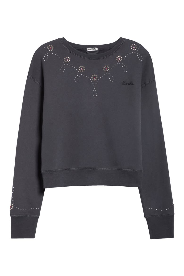 Silver Stud Cotton Fleece Sweatshirt, Alternate, color, BLACK