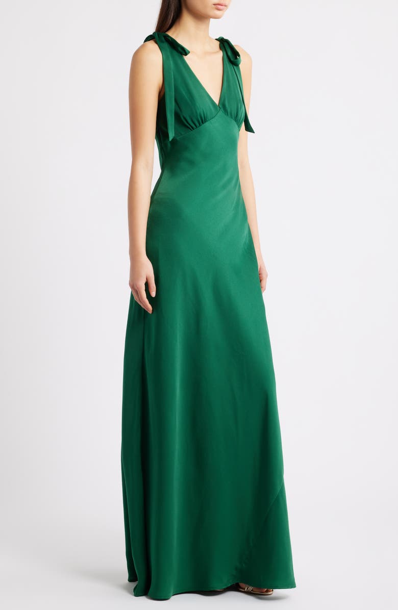 WAYF Ottilie Tie Strap Satin Gown, Alternate, color, Emerald