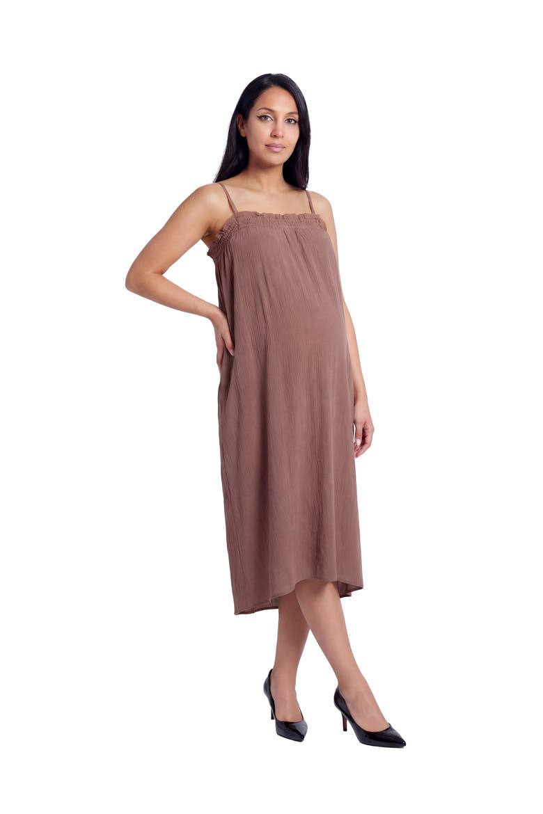 Maternity Essential Spaghetti Strap Smocked Pocket A-Line Maxi Dress, Main, color, Mocha