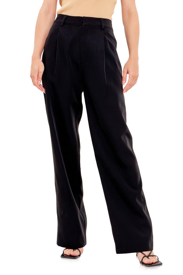 Classic Pleated Suit Trousers, Main, color, BLACK