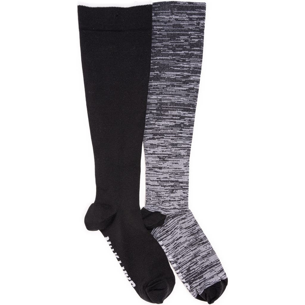 Muk Luks Nylon Blend Compression Socks 2 Pair Pack Wide Size In Black