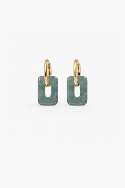 Square Jade Hoops