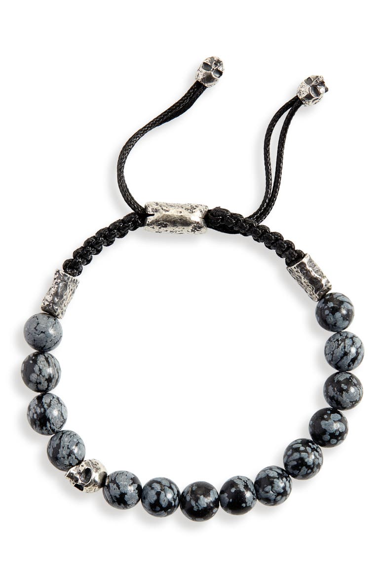 Skull Bead Bracelet, Main, color, GREY