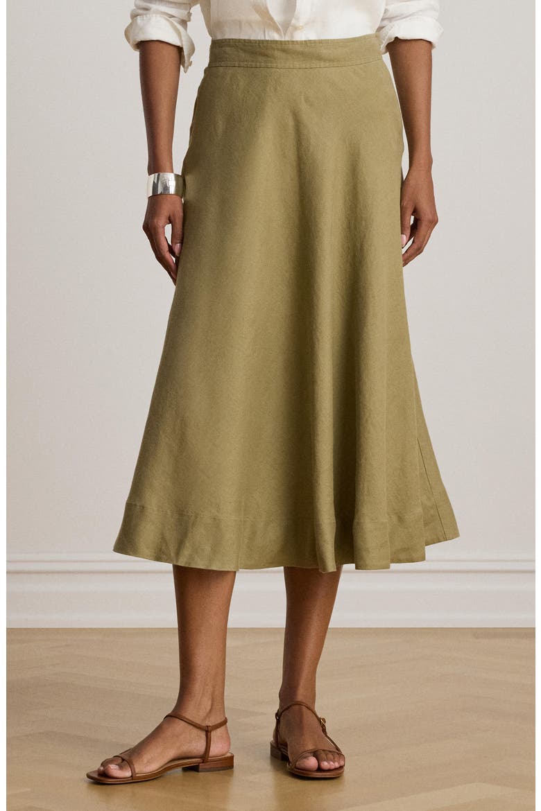 A-Line Linen Midi Skirt, Alternate, color, LIGHT AGAVE GREEN