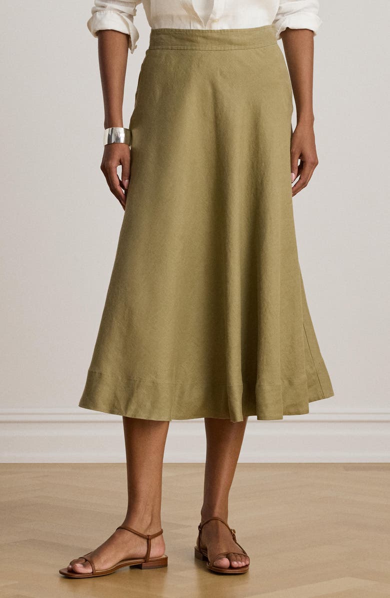 Lauren Ralph Lauren A-Line Linen Midi Skirt, Alternate, color, Light Agave Green