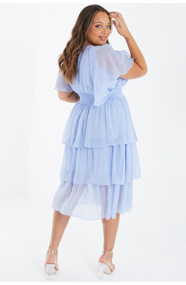 QUIZ Plus Size Chiffon Glitter Tiered Dress, Alternate, color, Blue