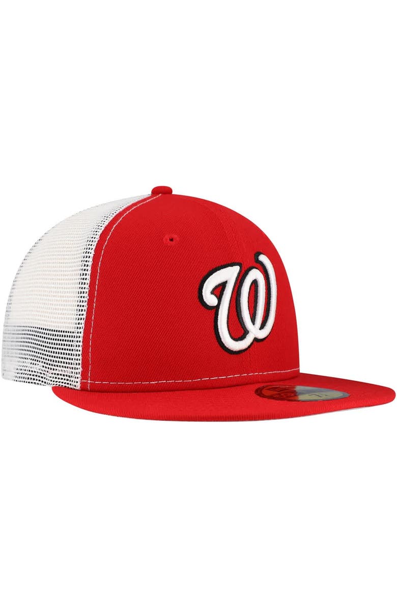 New Era Men's New Era Red Washington Nationals Team Color 59FIFTY Trucker Fitted Hat, Alternate, color, Red